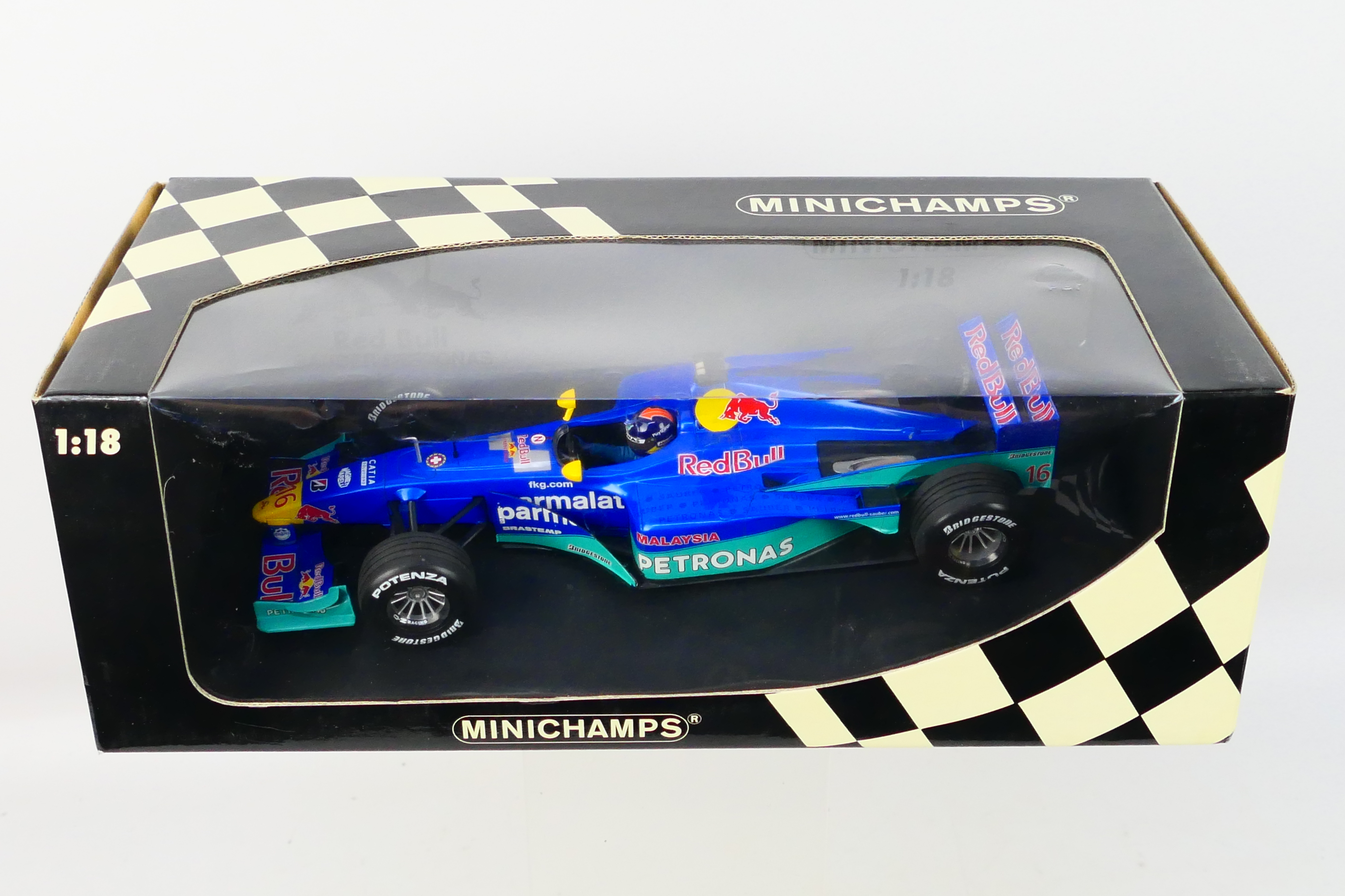 Minichamps- A boxed 1:18 scale Red Bull Sauber Petronas C19 Pedro Diniz car which appears Mint in a - Image 3 of 3