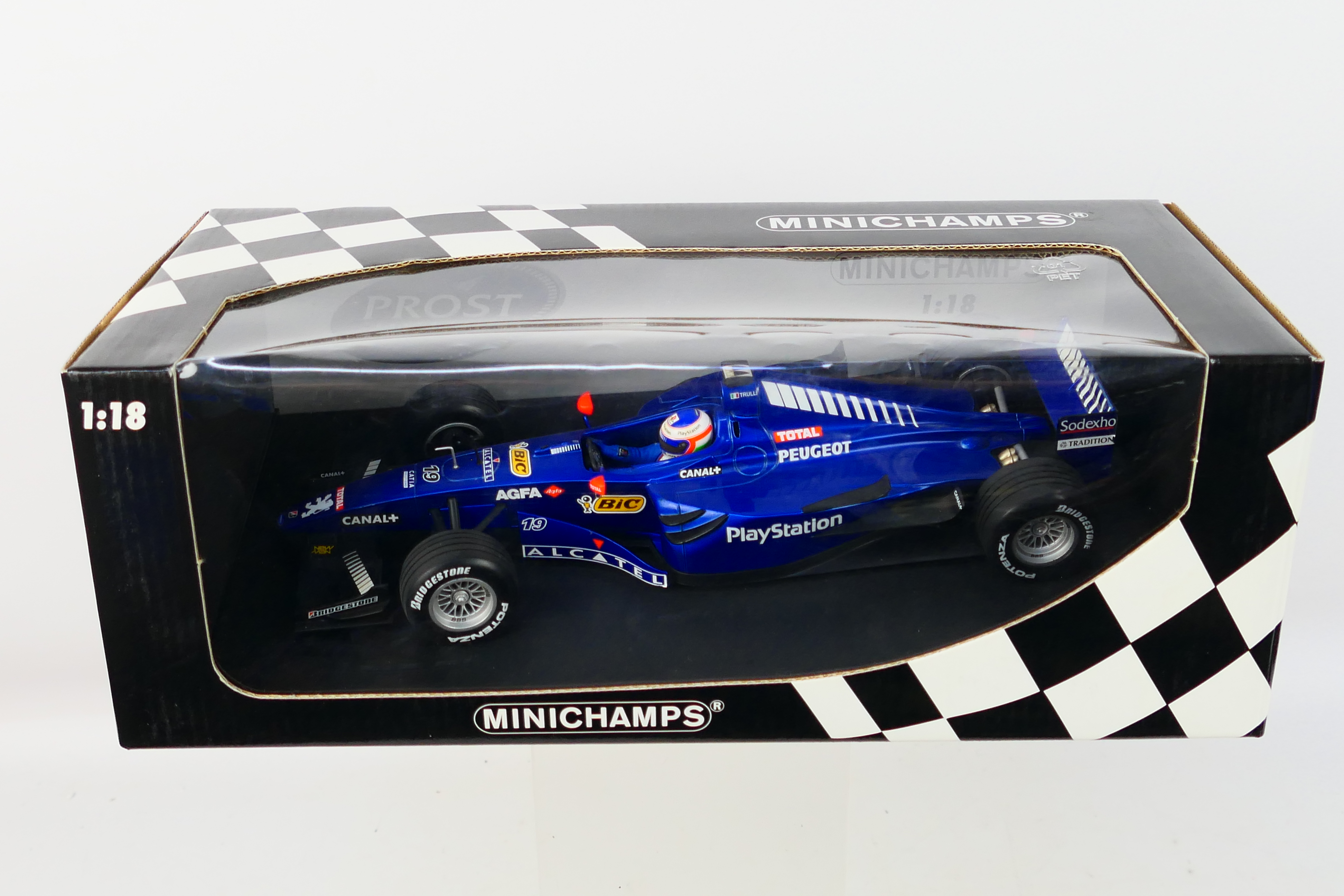 Minichamps- A boxed 1:18 scale Prost Peugeot AP02 Jarno Trulli 1999 car which appears Mint in a - Image 3 of 3