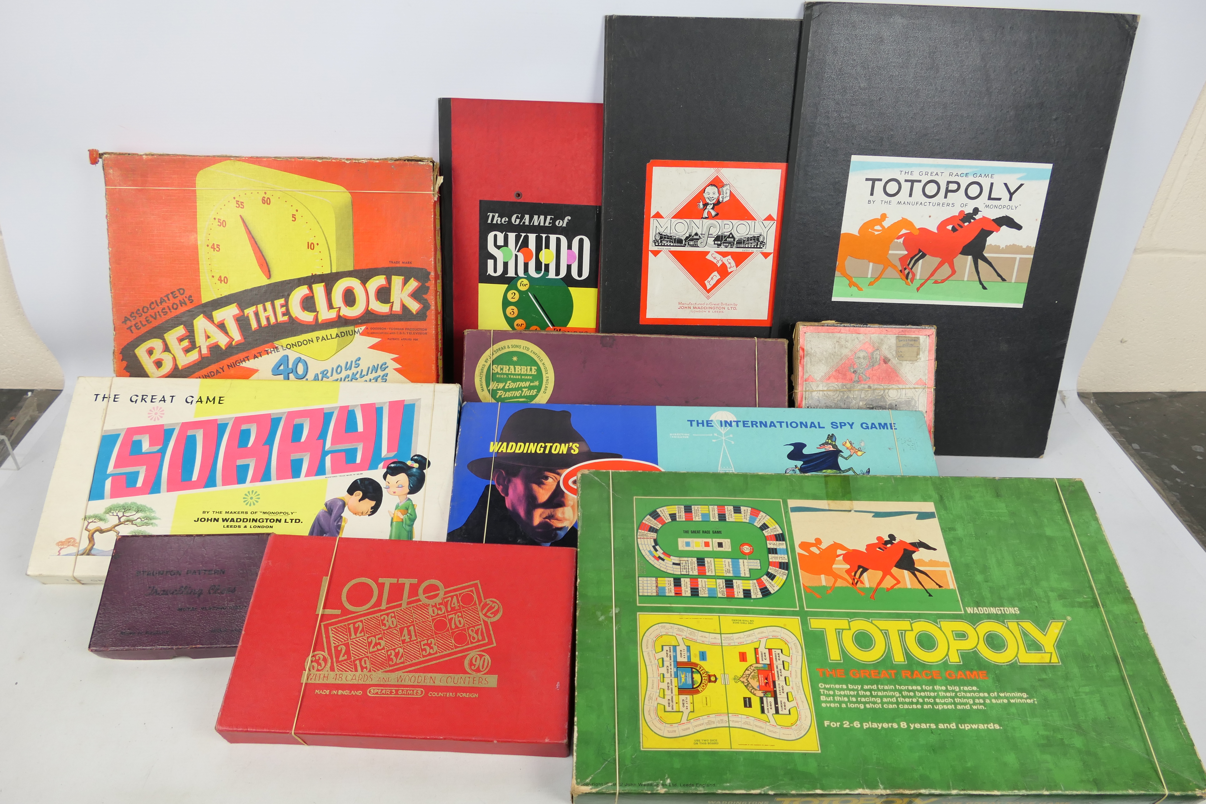 Waddingtons - Spears - HBF - 8 x vintage games including Totopoly, Spy Ring, Beat The Clock, Sorry,