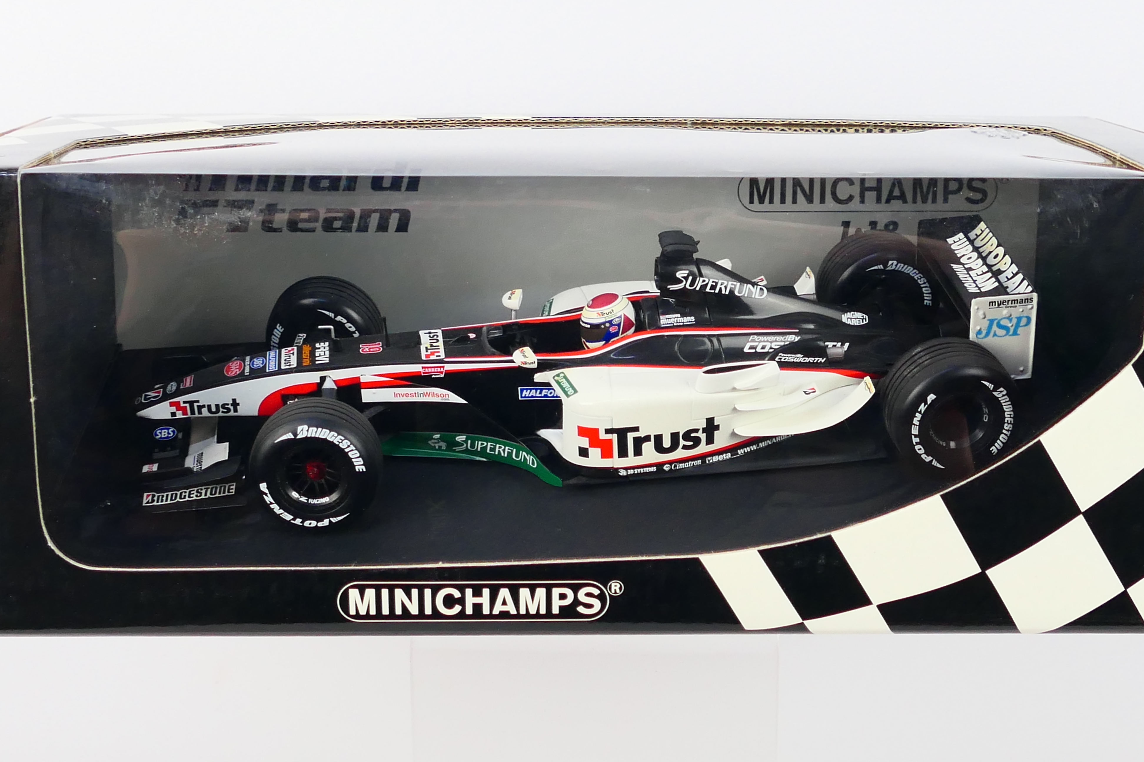 Minichamps- A boxed 1:18 scale European Minardi Cosworth PS03 Jos Verstappen car which appears Mint - Image 2 of 3
