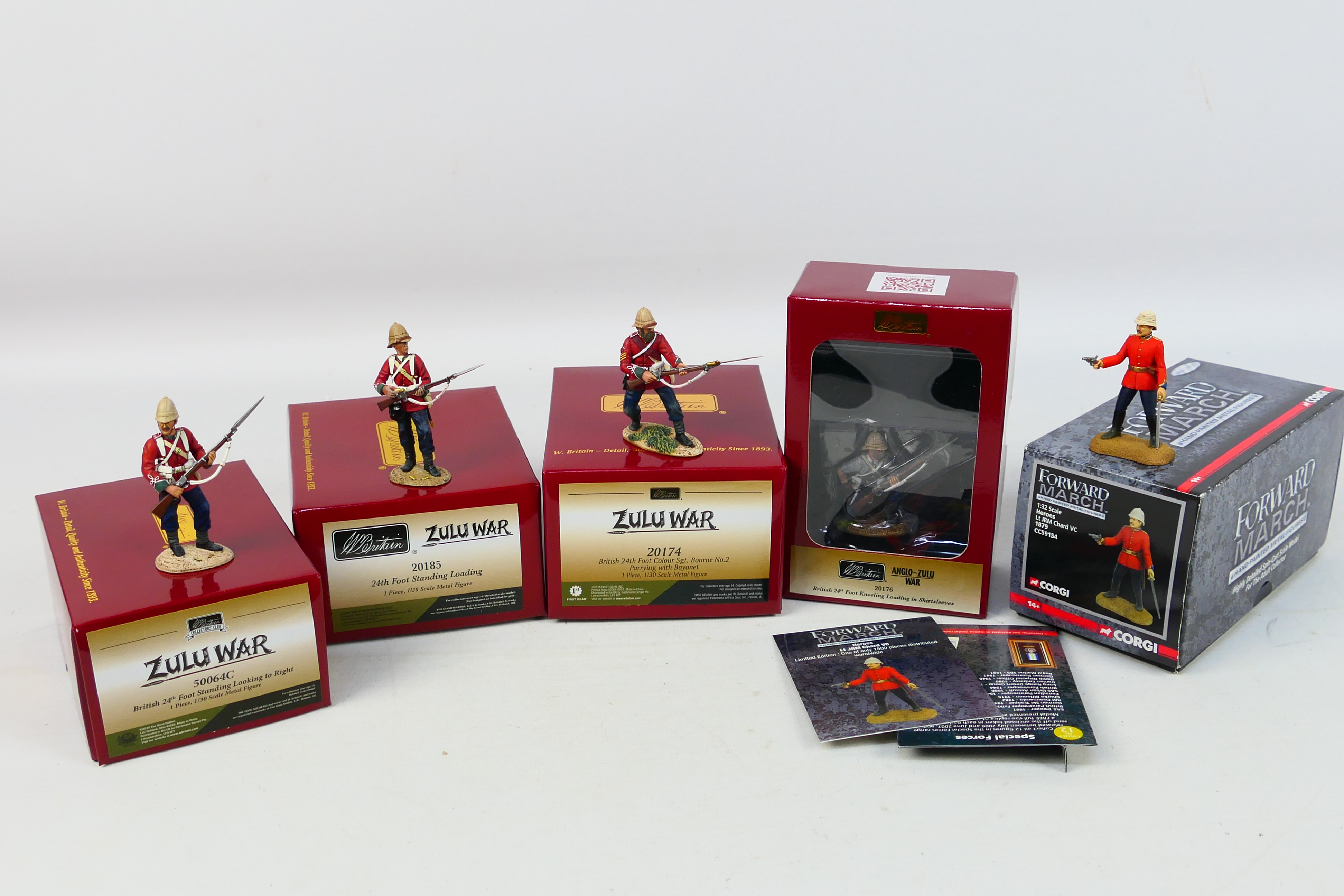 Britains - Corgi Forward March - Five boxed 54mm metal British 24th Foot figures majority from