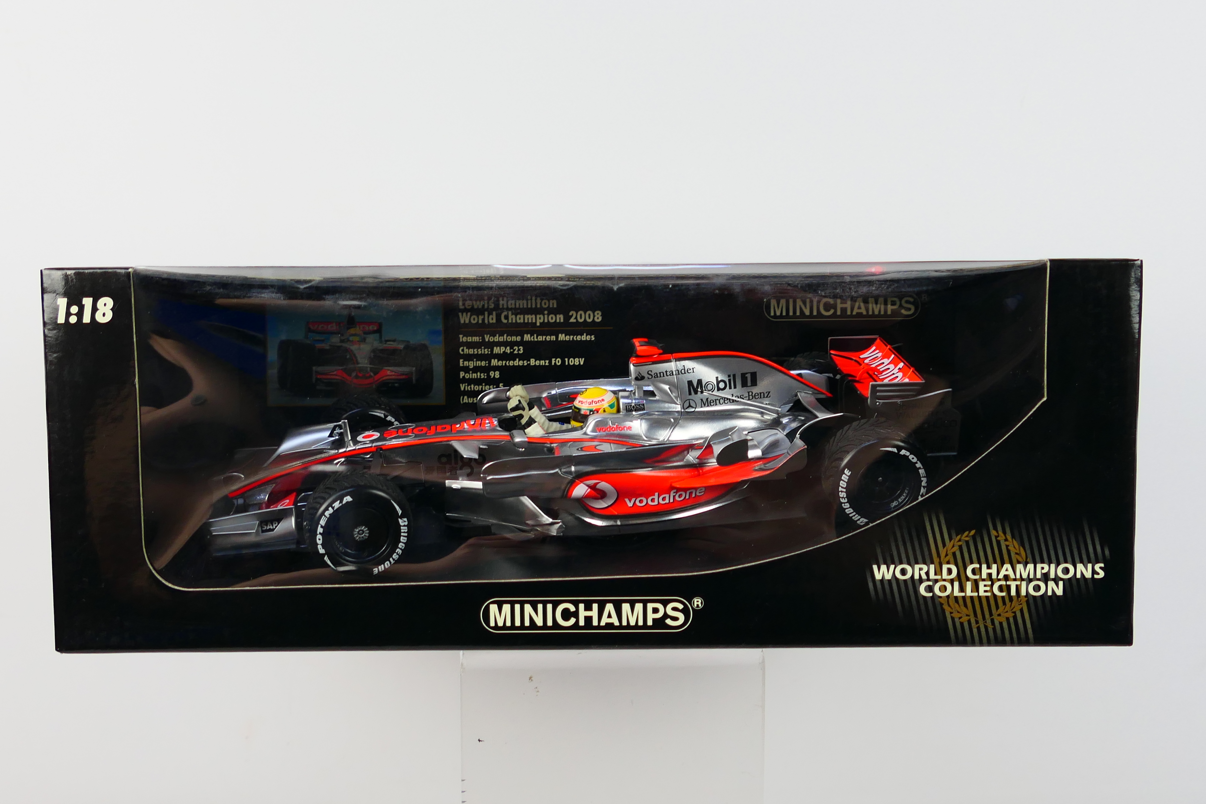 Minichamps - A boxed 1:18 scale Vodafone McLaren Mercedes MP4-23 Lewis Hamilton World Champion 2008