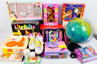 Petite - Fisher Price - MB - A group of vintage toys including an illuminated globe,