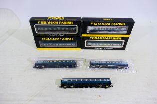 Graham Farish - N Gauge - 4 x boxed and 3 x unboxed coaches in BR blue and grey including MkI