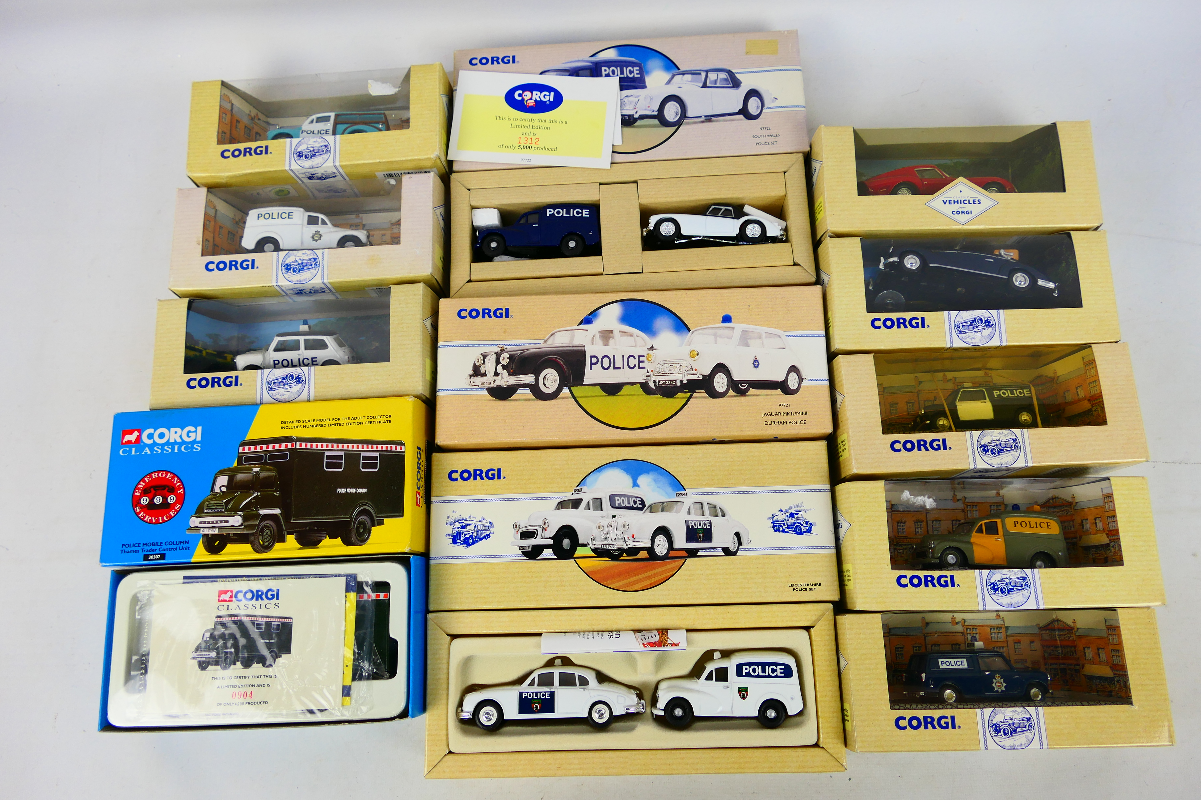 Corgi - Diecast - twelve Diecast vehicles in 1/43 scale including 97697 Leicestershire Police Set,