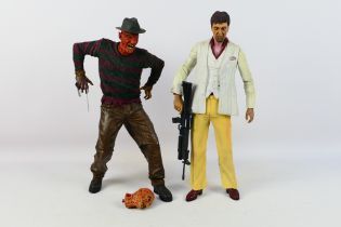 Neca - 2 x unboxed 18" figures with working sounds, Scarface and Freddy Krueger.