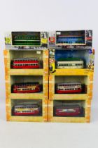 Corgi - 8 x boxed trams in 1:76 scale including Blackpool Balloon tram in Wartime livery # 43502,
