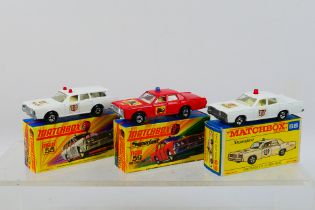 Matchbox - Superfast - 3 x boxed Mercury emergency vehicles, a Park Lane sedan Police car # 55,