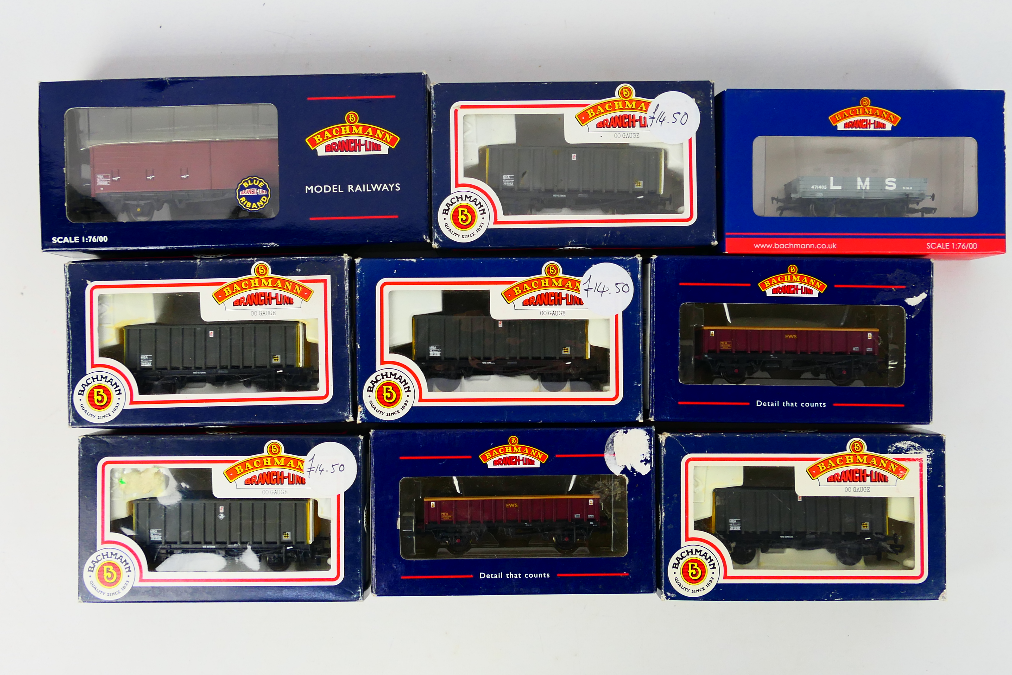 Bachmann - A boxed group of nine OO gauge freight rolling stock wagons from Bachmann Branchline.