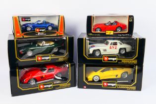 Bburago - Maisto - 6 x boxed cars including BMW M Roadster in 1/24 scale,