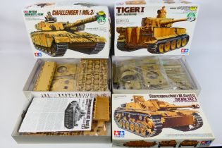 Tamiya - three model plastic kits, all 1/35 scale, to include MM197 Sturmgeschutz III,