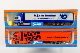 Tekno - Two boxed Tekno diecast Scania model trucks.