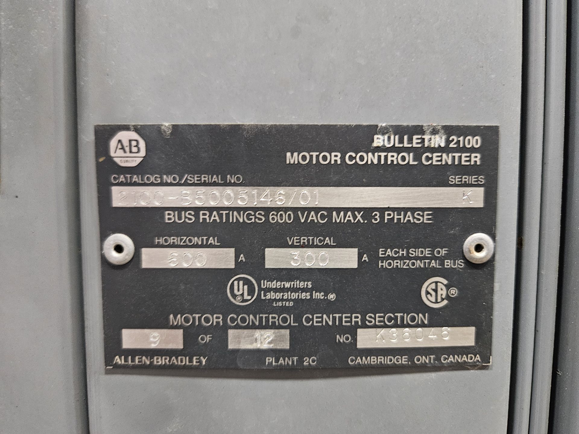 MOTOR CONTROL CENTER - 12 SECTIONS AND PLC CONTROL PANEL W/ CONTENTS, S/N: 2100-B5005146/01- ( - Image 11 of 46