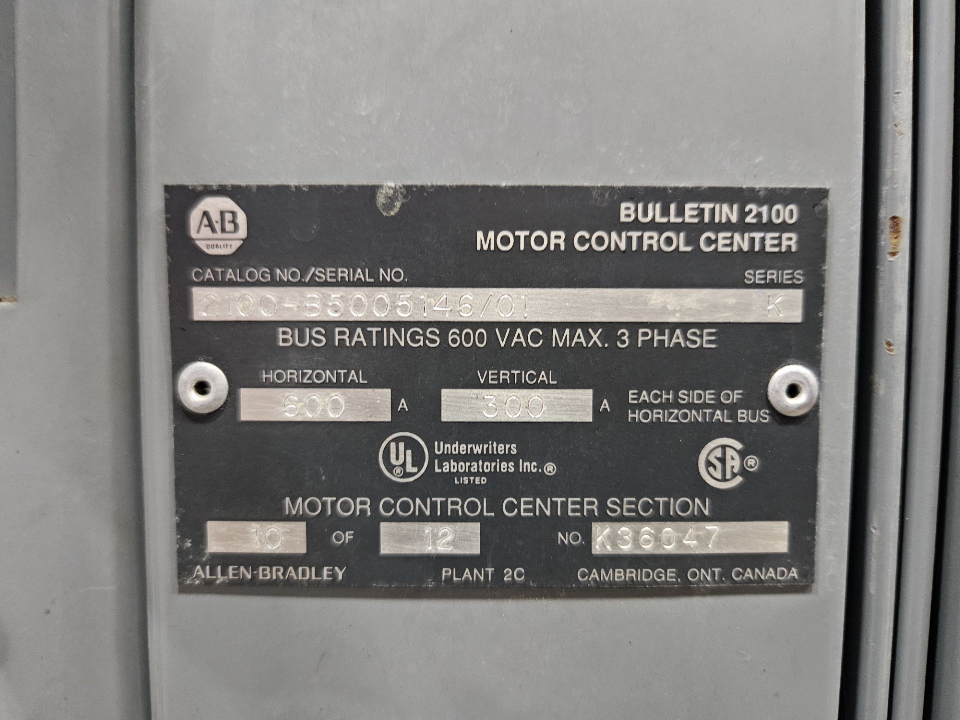 MOTOR CONTROL CENTER - 12 SECTIONS AND PLC CONTROL PANEL W/ CONTENTS, S/N: 2100-B5005146/01- ( - Image 15 of 46