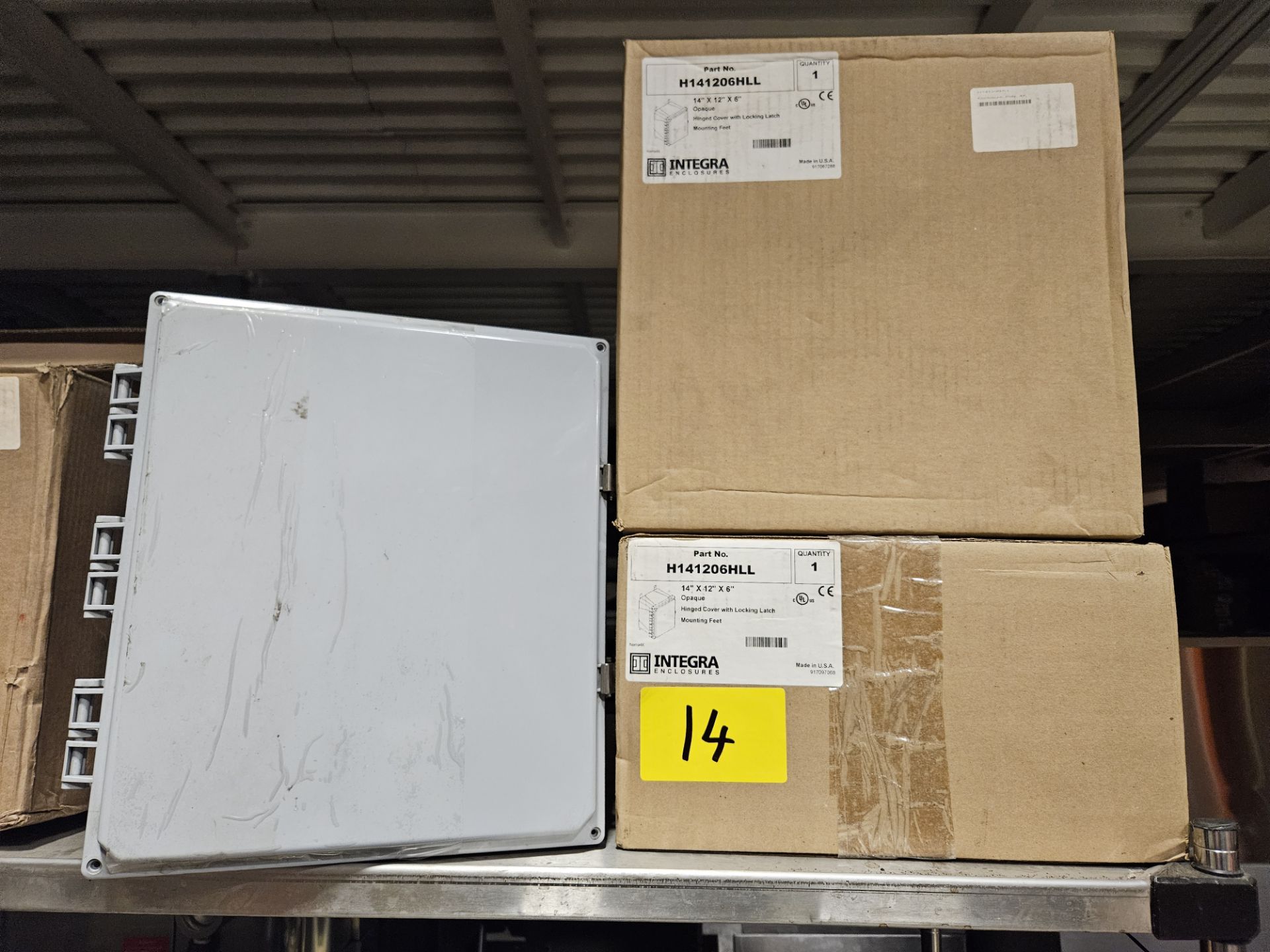 LOT - (3) INTEGRA ENCLOSURES, H141206HLL, 14" X 12" X 6" OPAQUE HINGED COVER W/ LOCKING LATCH,