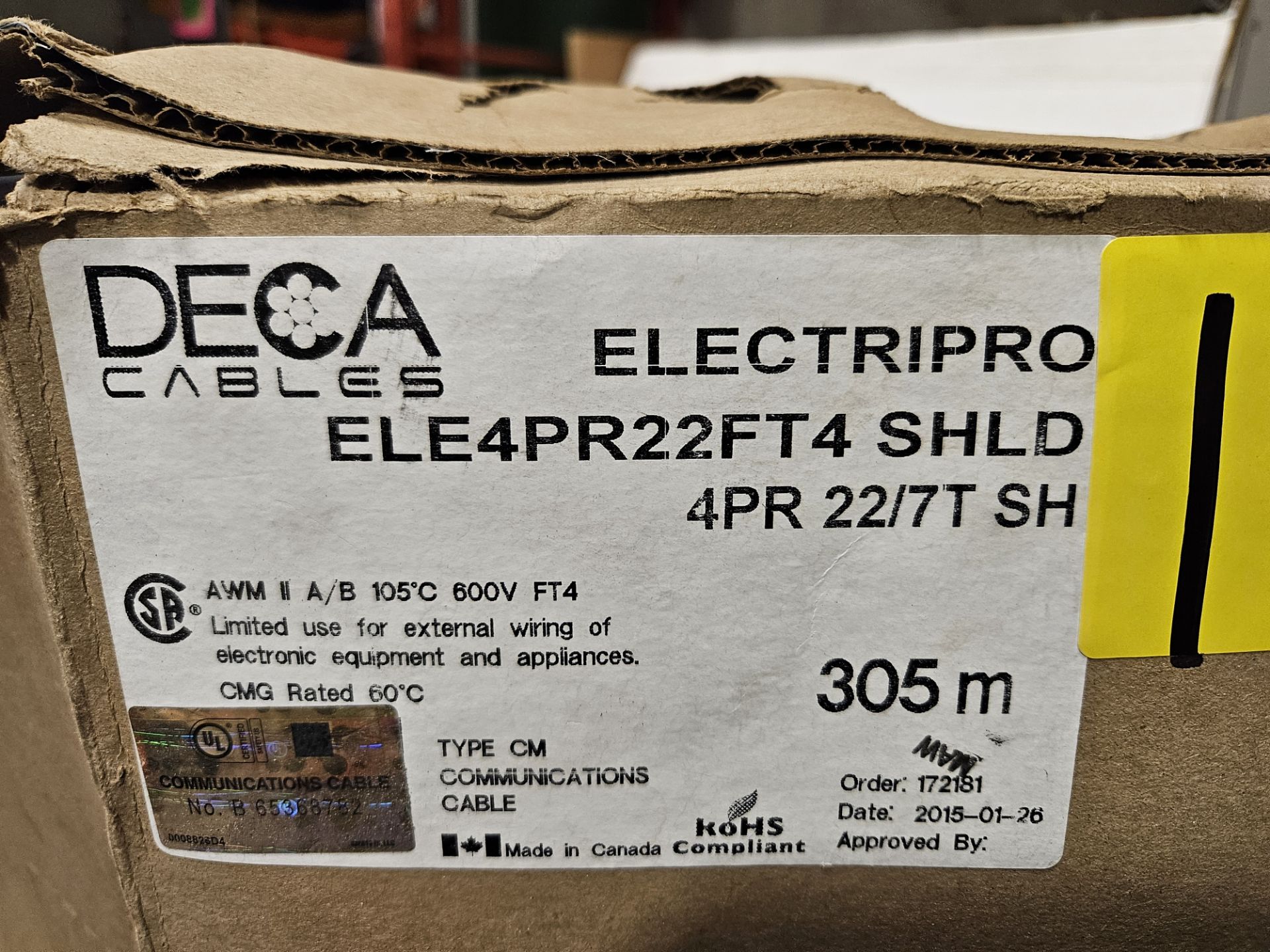 DECA CABLES ELECTRIPRO ELE4PR22FT4 SHLD, 4PR 22/7T SH- (LOCATION - 164 INDUSTRIAL BLVD, ST. - Image 2 of 4