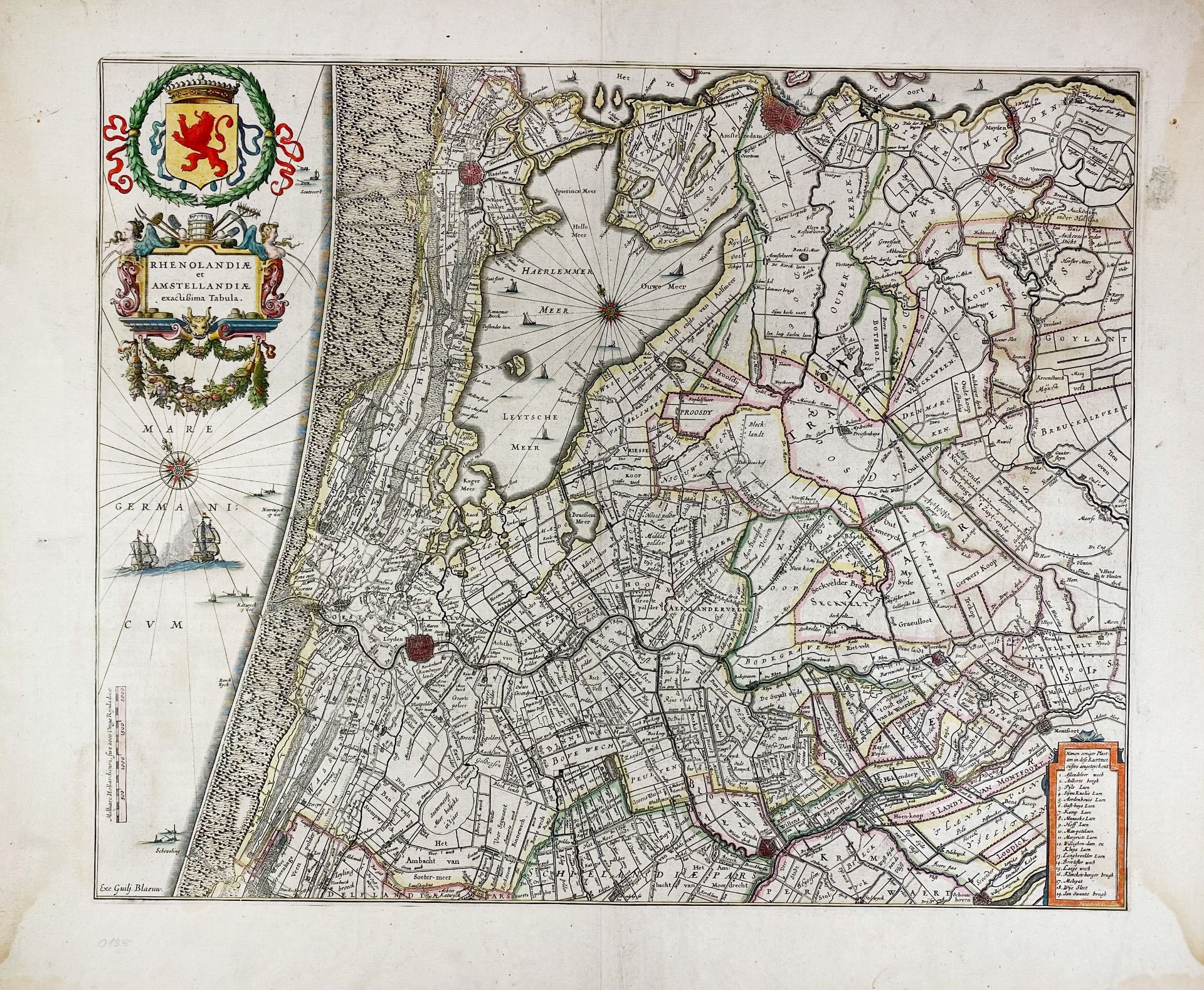 LOW COUNTRIES -- "RHENOLANDIÆ et AMSTELLANDIÆ exactissima Tabula". (Amst.,) G. Blaeu. (c. 1645