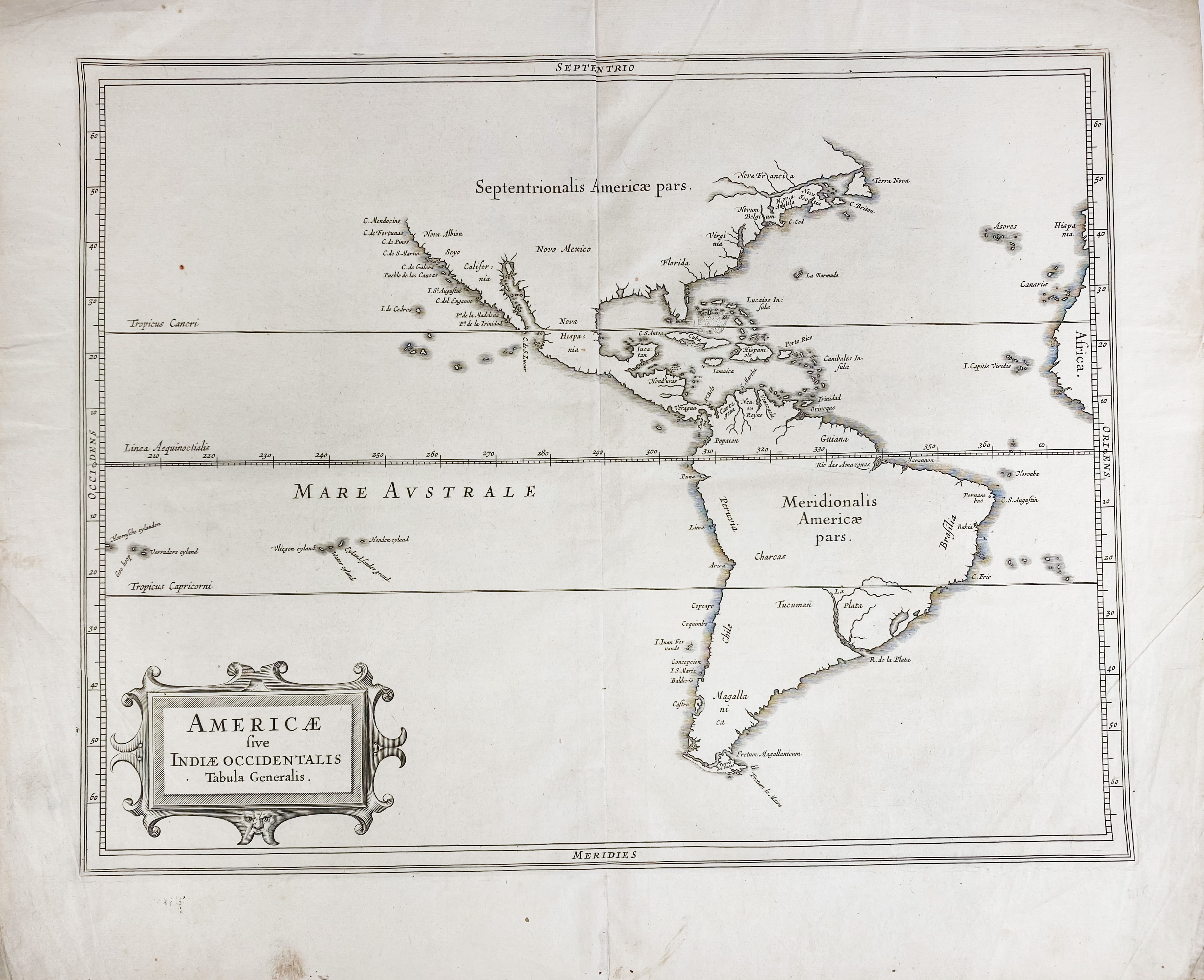 AMERICA -- "AMERICAE sive Indiae Occidentalis tabula generalis". (Leyden, c. 1630). Plain engr