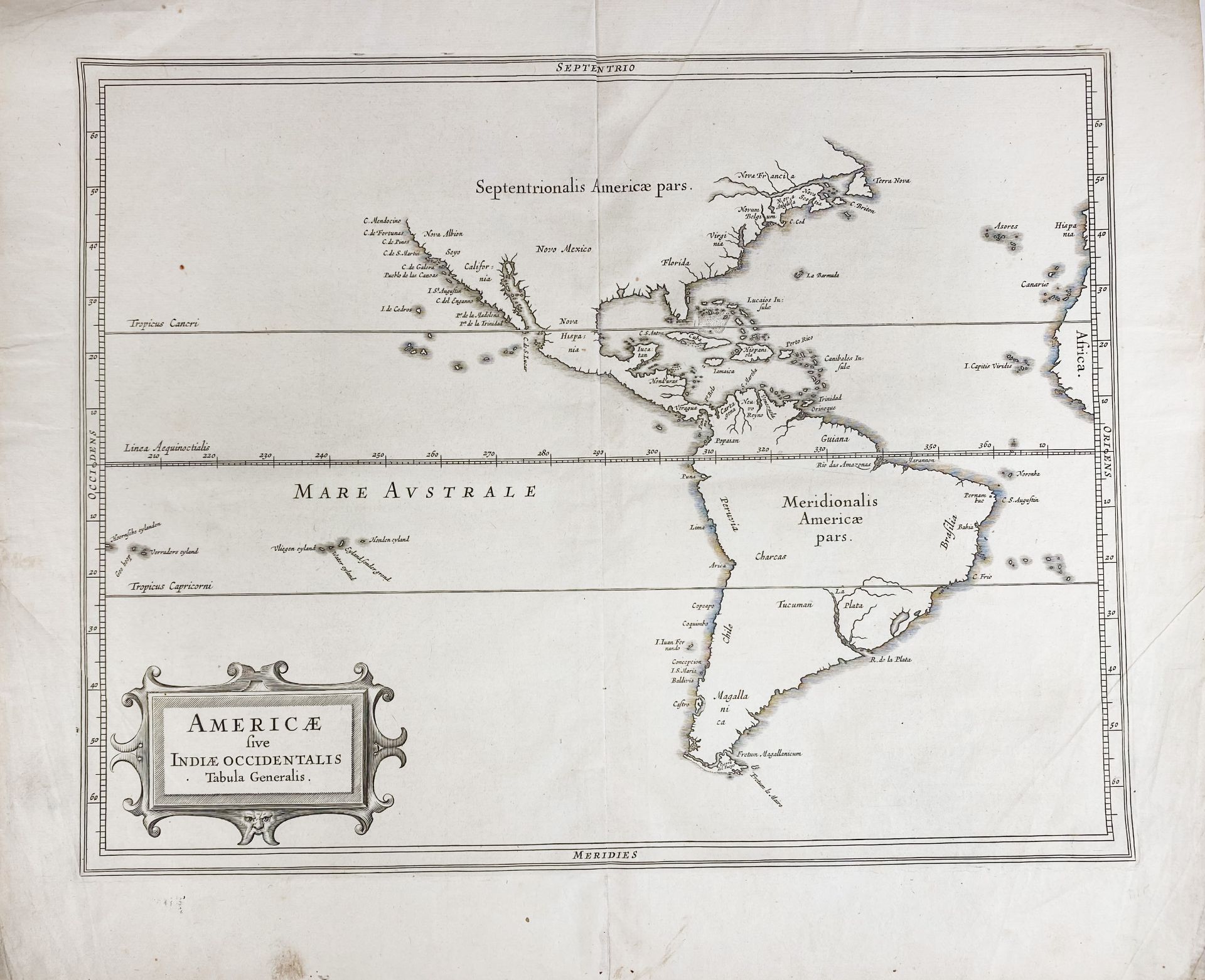 AMERICA -- "AMERICAE sive Indiae Occidentalis tabula generalis". (Leyden, c. 1630). Plain engr