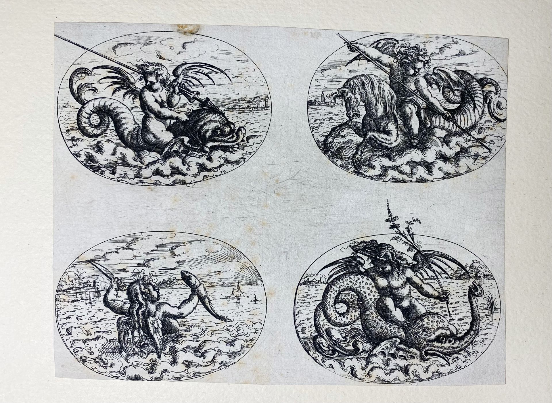 JAMNITZER, Christoph (1573-1610). Four etchings, each with four oval grotesques showing playing - Bild 2 aus 5