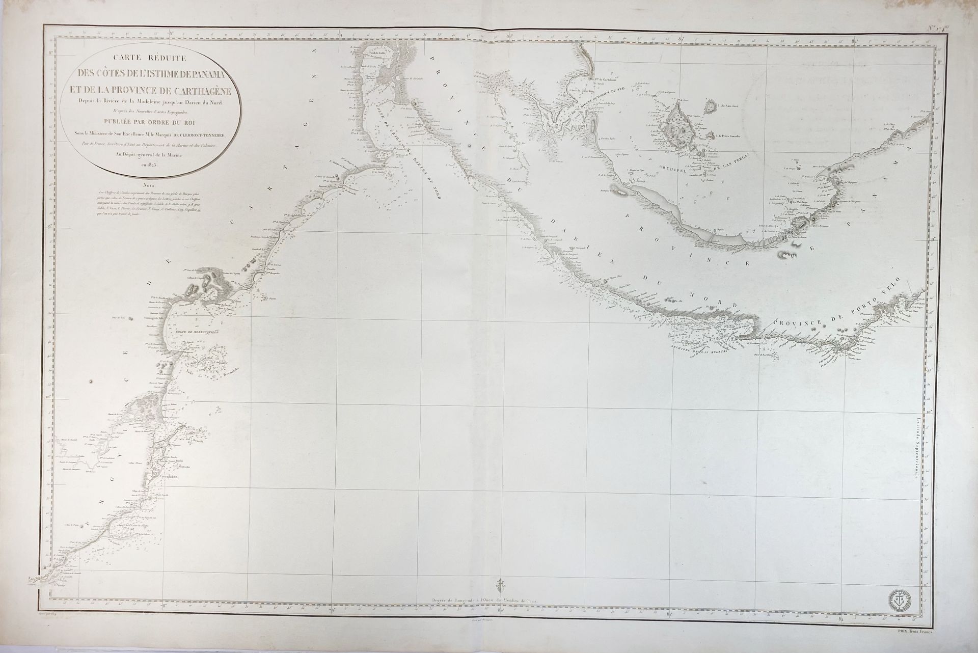 SEA CHARTS -- DÉPOT GÉNÉRALE DE LA MARINE -- "CARTE RÉDUITE de la côte - Image 2 of 4