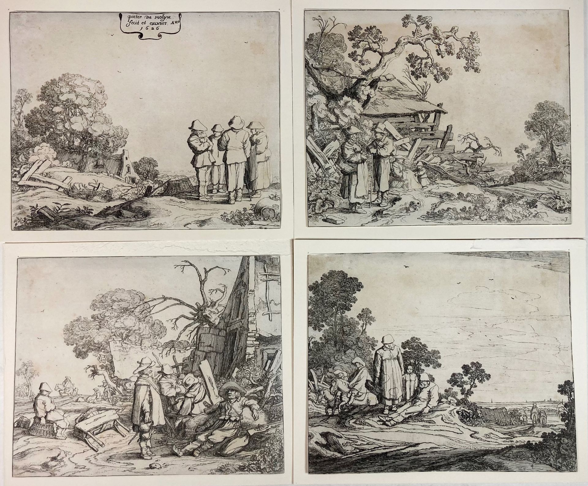 MOLIJN, Pieter de (1595-1661). (Landscapes with peasants). 1626. Complete series of 4