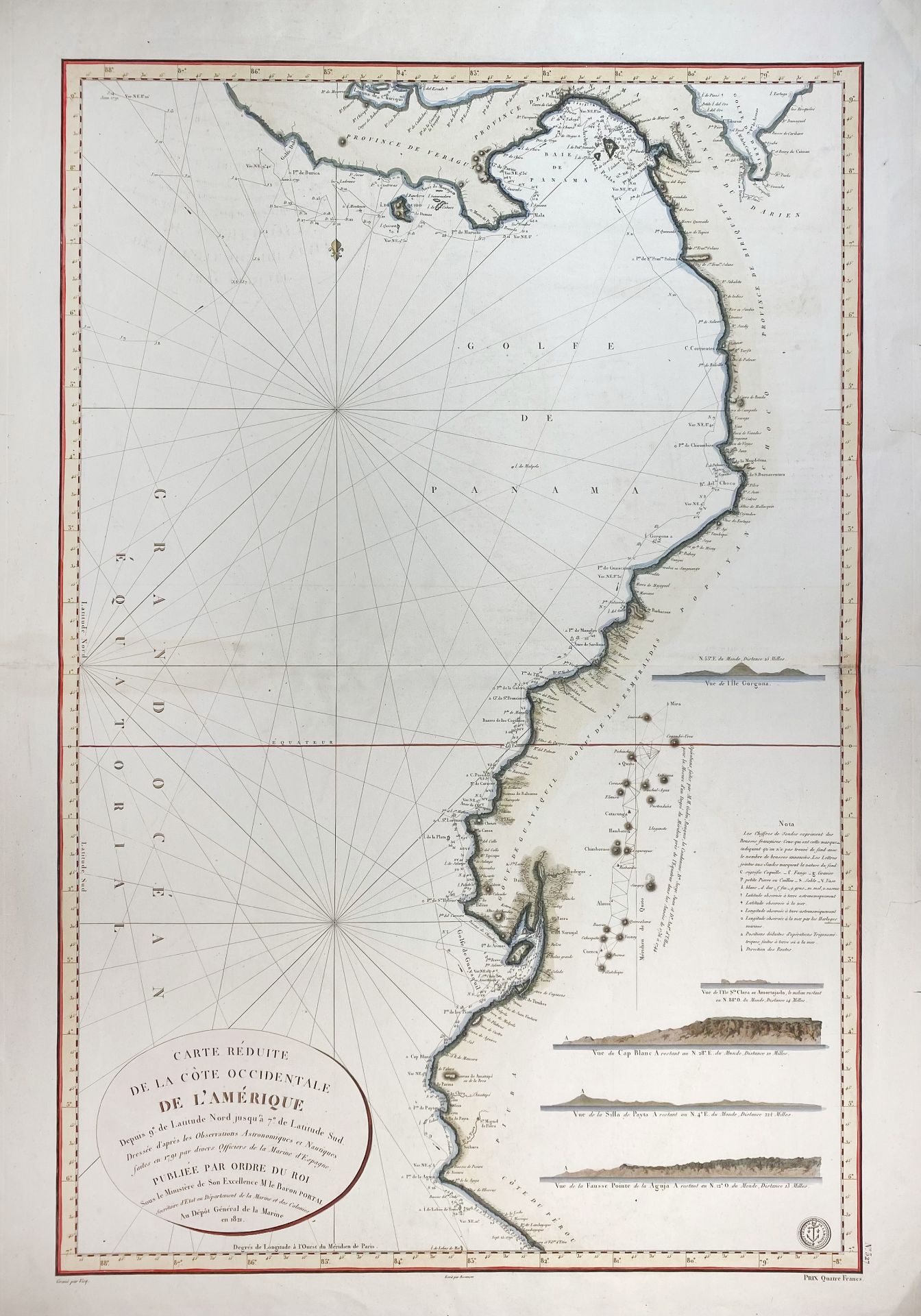 SEA CHARTS -- DÉPOT GÉNÉRALE DE LA MARINE -- "CARTE RÉDUITE de la côte