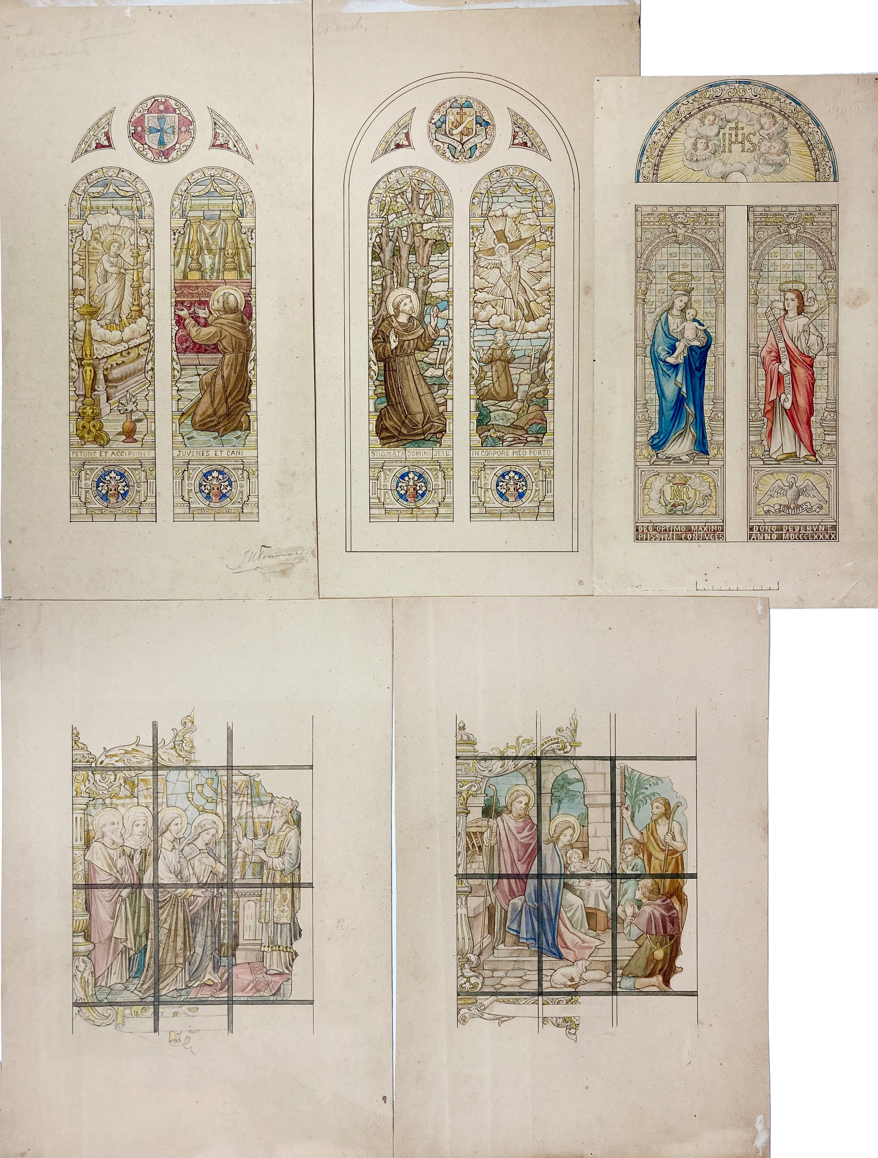 STAINED GLASS WINDOWS DESIGNS -- TONNAER, Josephus Hubertus ('Jozef') (1852-1929). Collection of 7