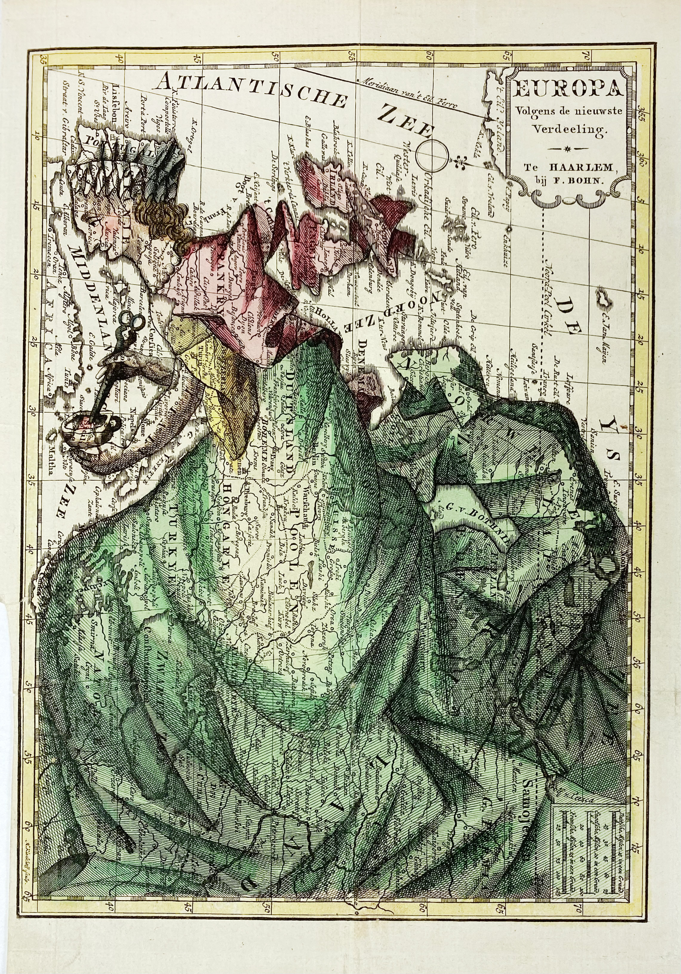 ALLEGORICAL MAP -- "EUROPA Volgens de nieuwste Verdeeling". Haarlem, F. Bohn, (1794). Cont