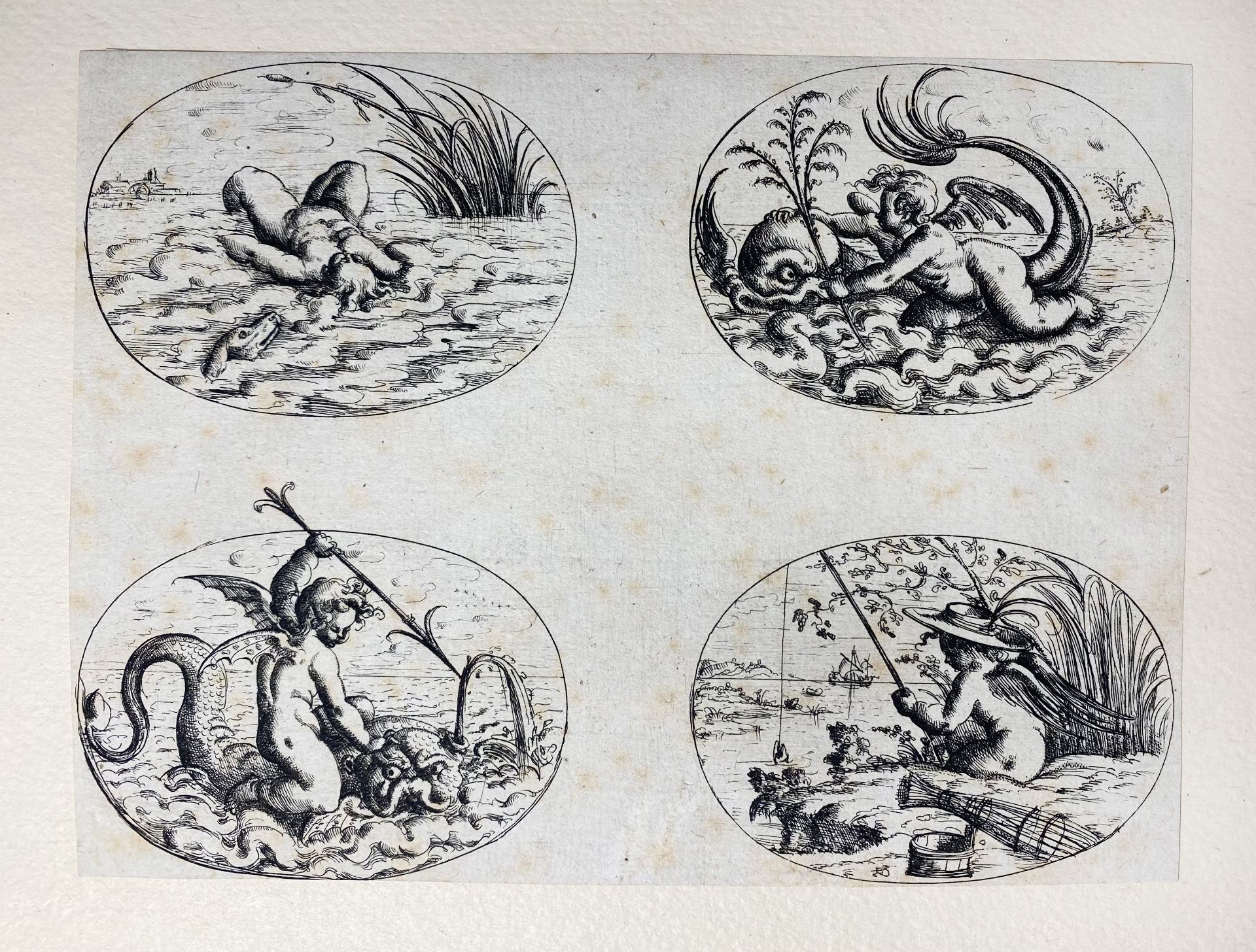JAMNITZER, Christoph (1573-1610). Four etchings, each with four oval grotesques showing playing - Bild 4 aus 5