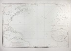 SEA CHARTS -- "CARTE DE L'OCÉAN ATLANTIQUE SEPTENTRIONAL (& MÉRIDIONAL) (depuis l'Equateur jusqu'au