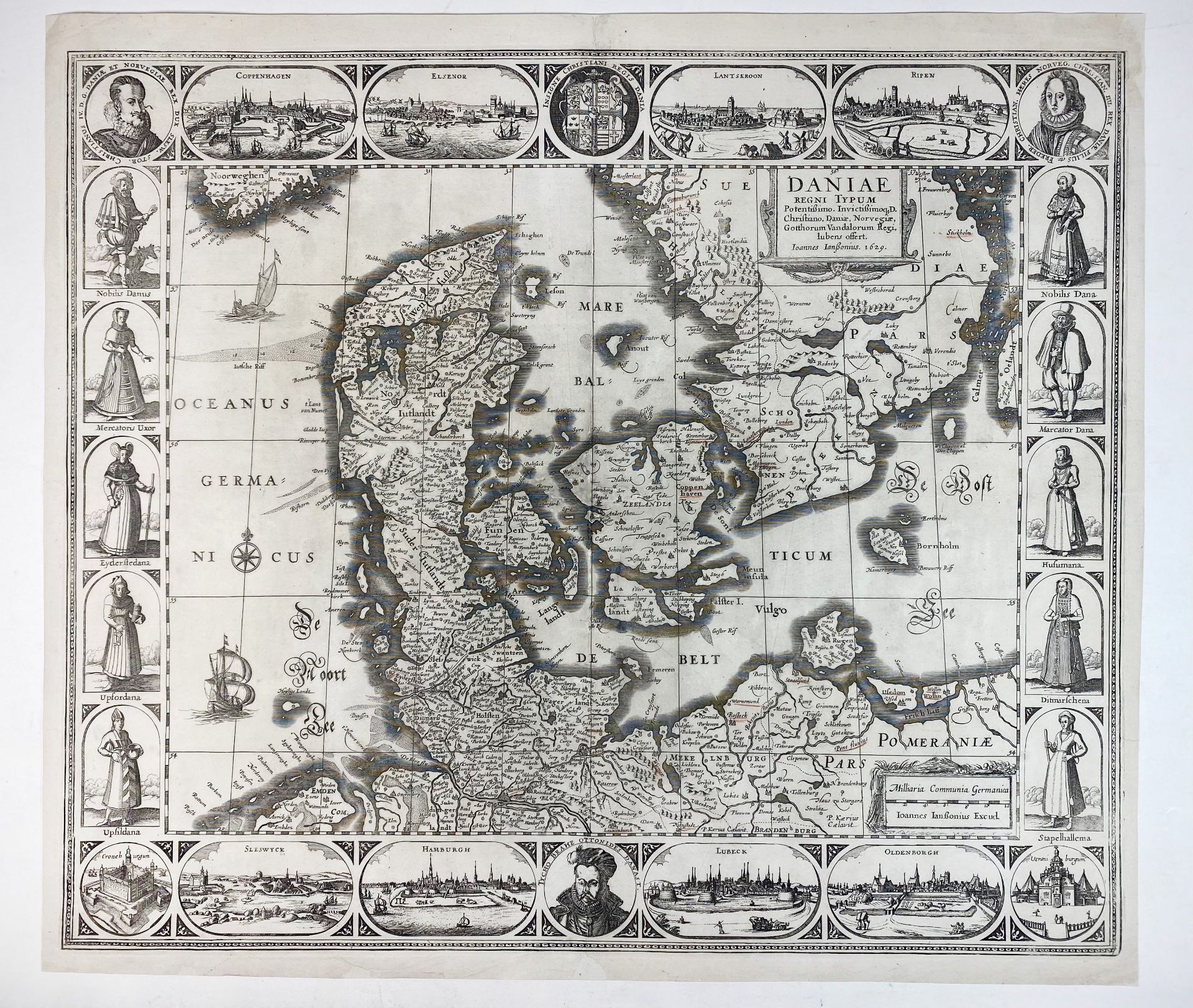 DENMARK -- "DANIAE REGNI TYPUM". (Amst.), J. Janssonius, 1629. Plain engr. map incorporating