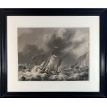 SCHOUMAN, Martinus (1770-1848). (Ships in stormy waters). N.d. Drawing in pen and