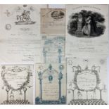 FREEMASONRY -- COLLECTION of 7 preprinted and embellished certificates and invitations, all in