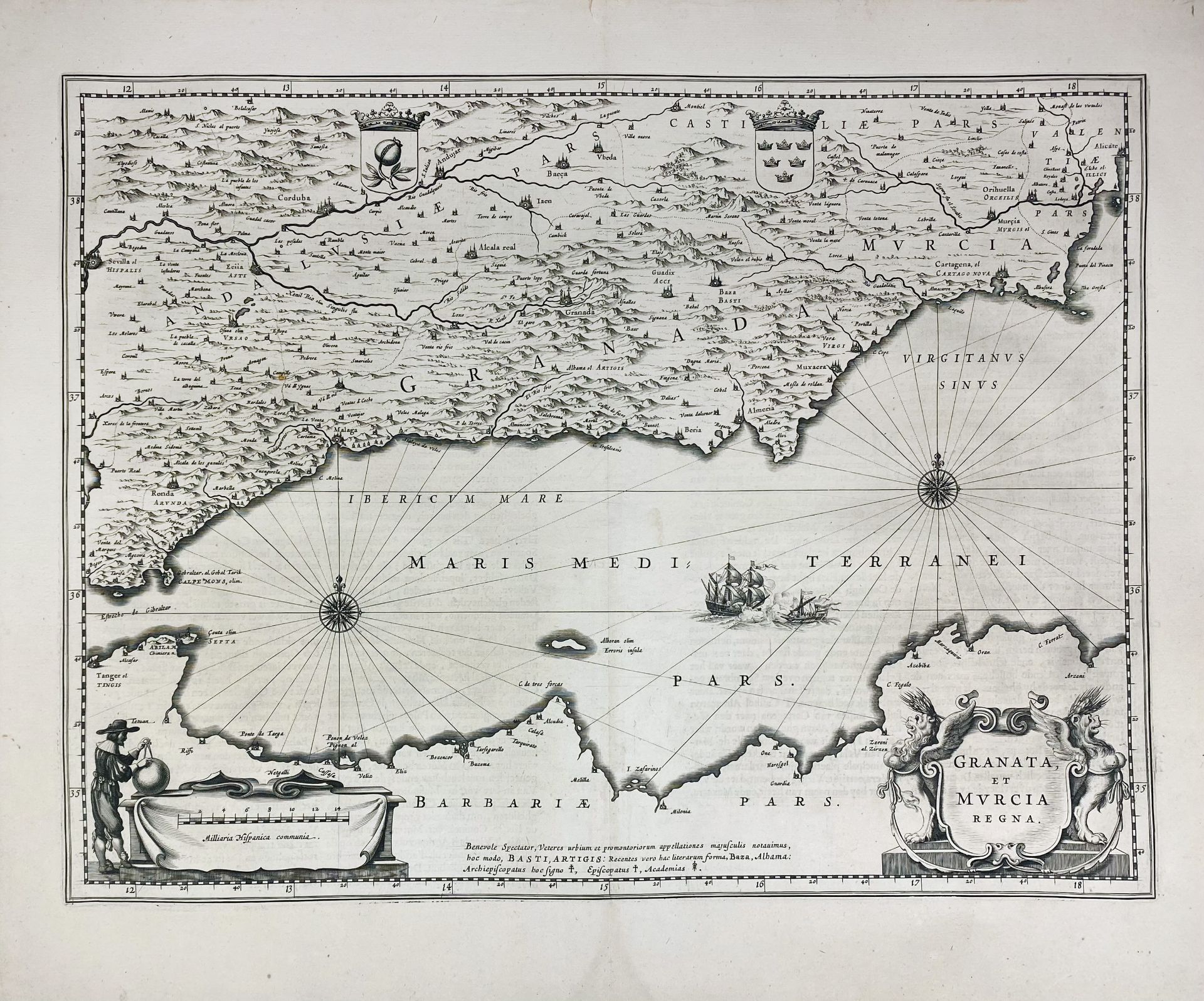 SPAIN -- "VALENTIA REGNUM (…)". (Amst., c. 1650). Partly handcold. engr. map w. compass - Bild 2 aus 3