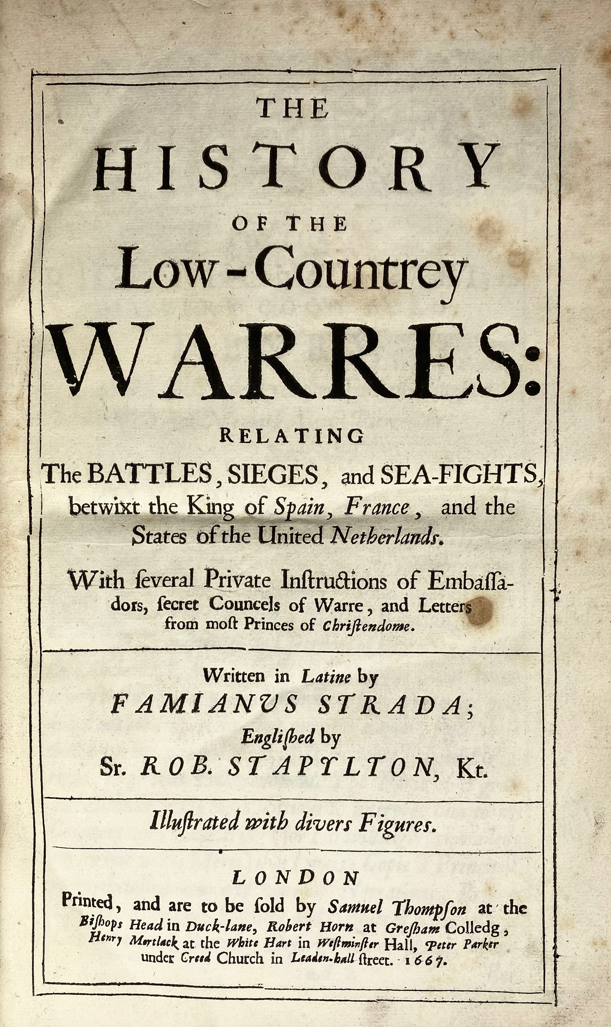 STRADA, F. The History of the Low-Countrey Warres: relating The Battles - Image 2 of 3