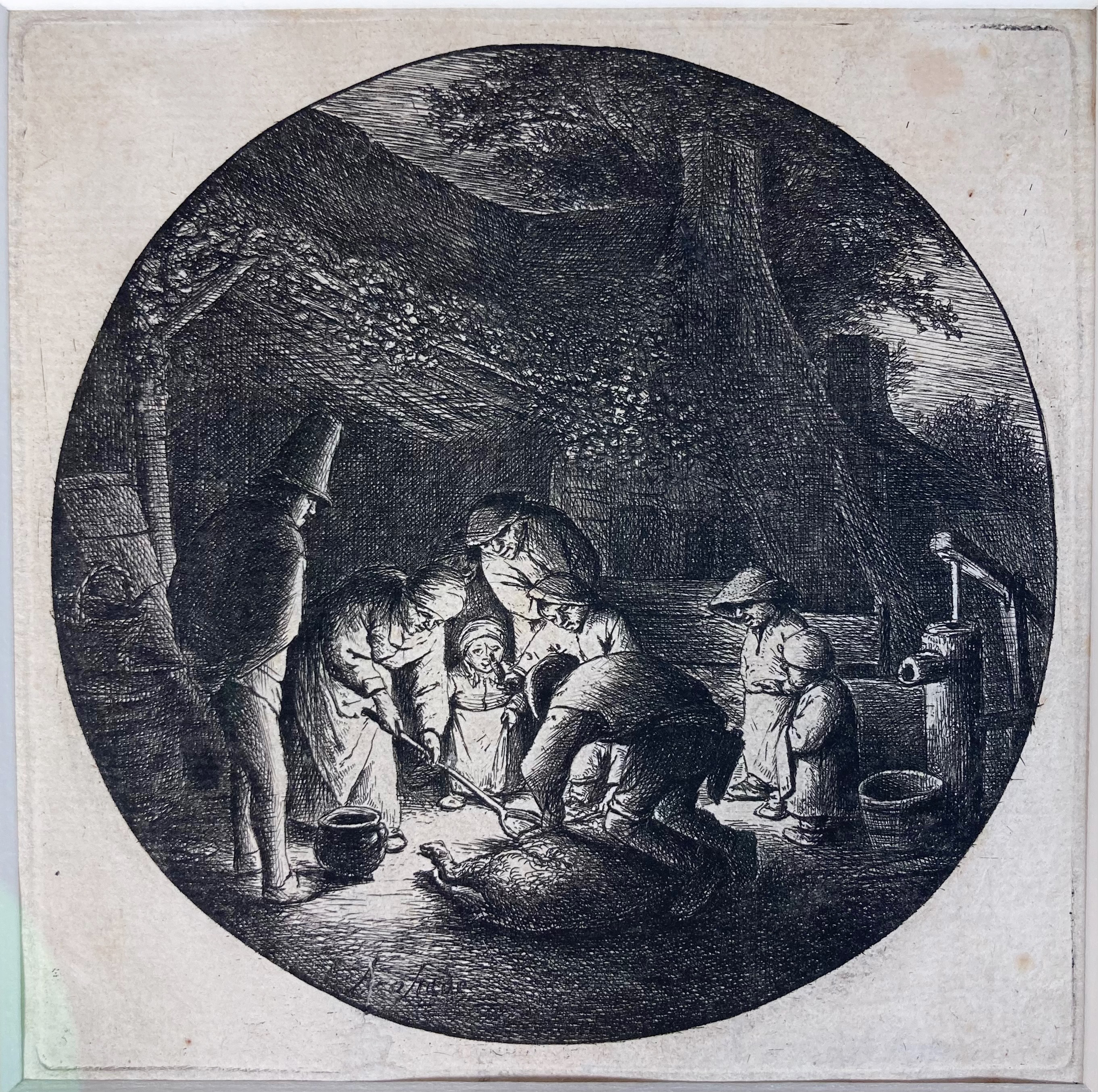 OSTADE, Adriaen Jansz. v. (1610-1685). (The baker sounding his horn). 1664 (?). Etching - Image 2 of 2