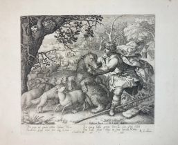 SERWOUTERS, Pieter (1591-1657). (David's Fight with the Lion). C.J. Visscher, 1608. Engr