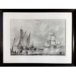 SCHOUMAN, Martinus (1770-1848). (Seascape). N.d. Drawing in pen and grey ink wash