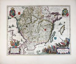 SWEDEN -- "GOTHIA". (Amst.), J. Blaeu, (c. 1650). Cont. handcold. engr. map by