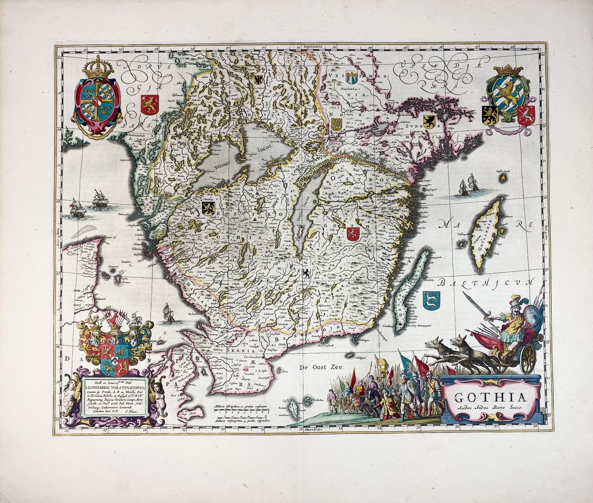 SWEDEN -- "GOTHIA". (Amst.), J. Blaeu, (c. 1650). Cont. handcold. engr. map by