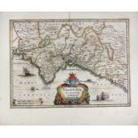 SPAIN -- "VALENTIA REGNUM (…)". (Amst., c. 1650). Partly handcold. engr. map w. compass
