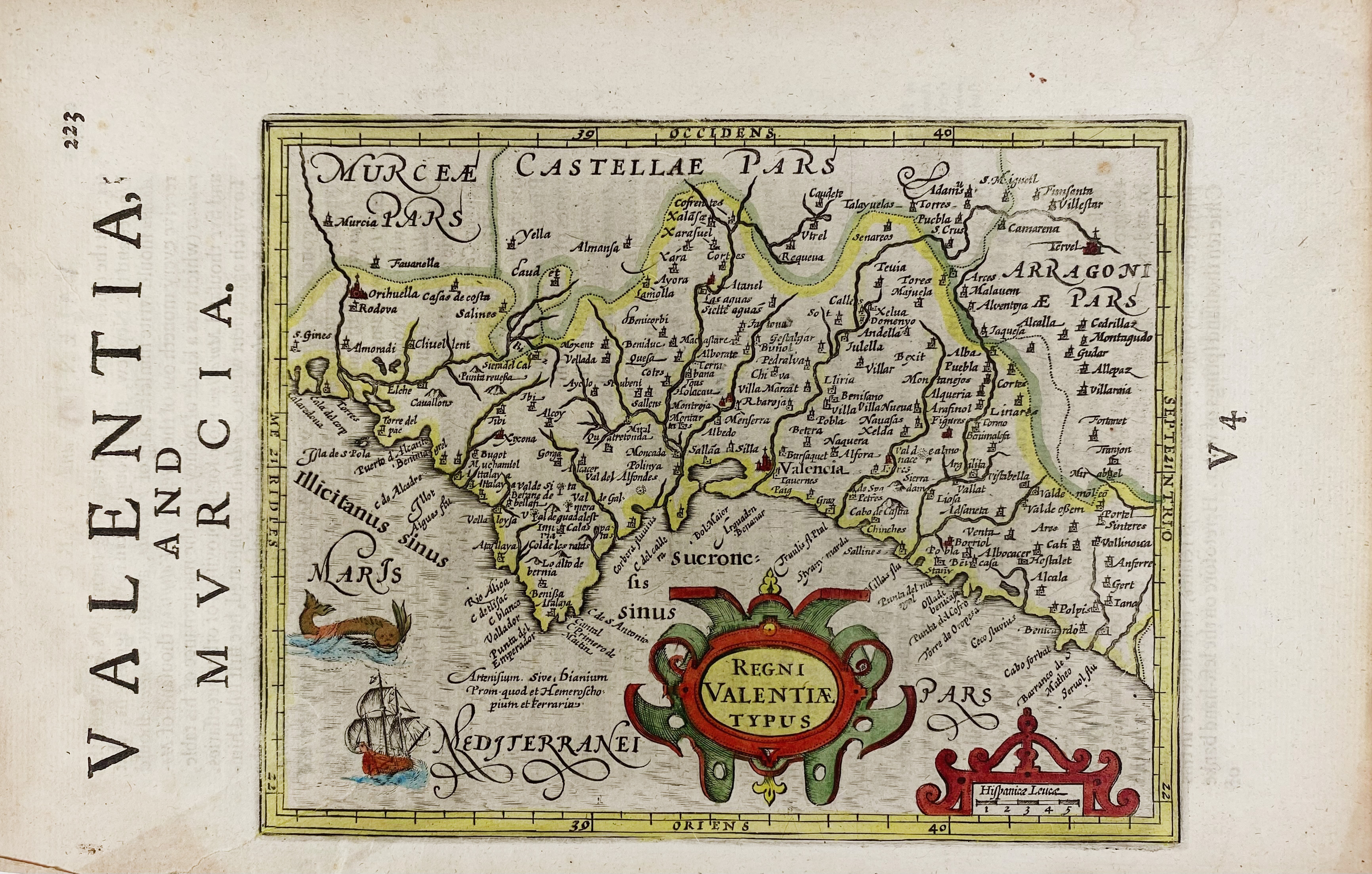 SPAIN -- "VALENTIA REGNUM (…)". (Amst., c. 1650). Partly handcold. engr. map w. compass - Image 3 of 3