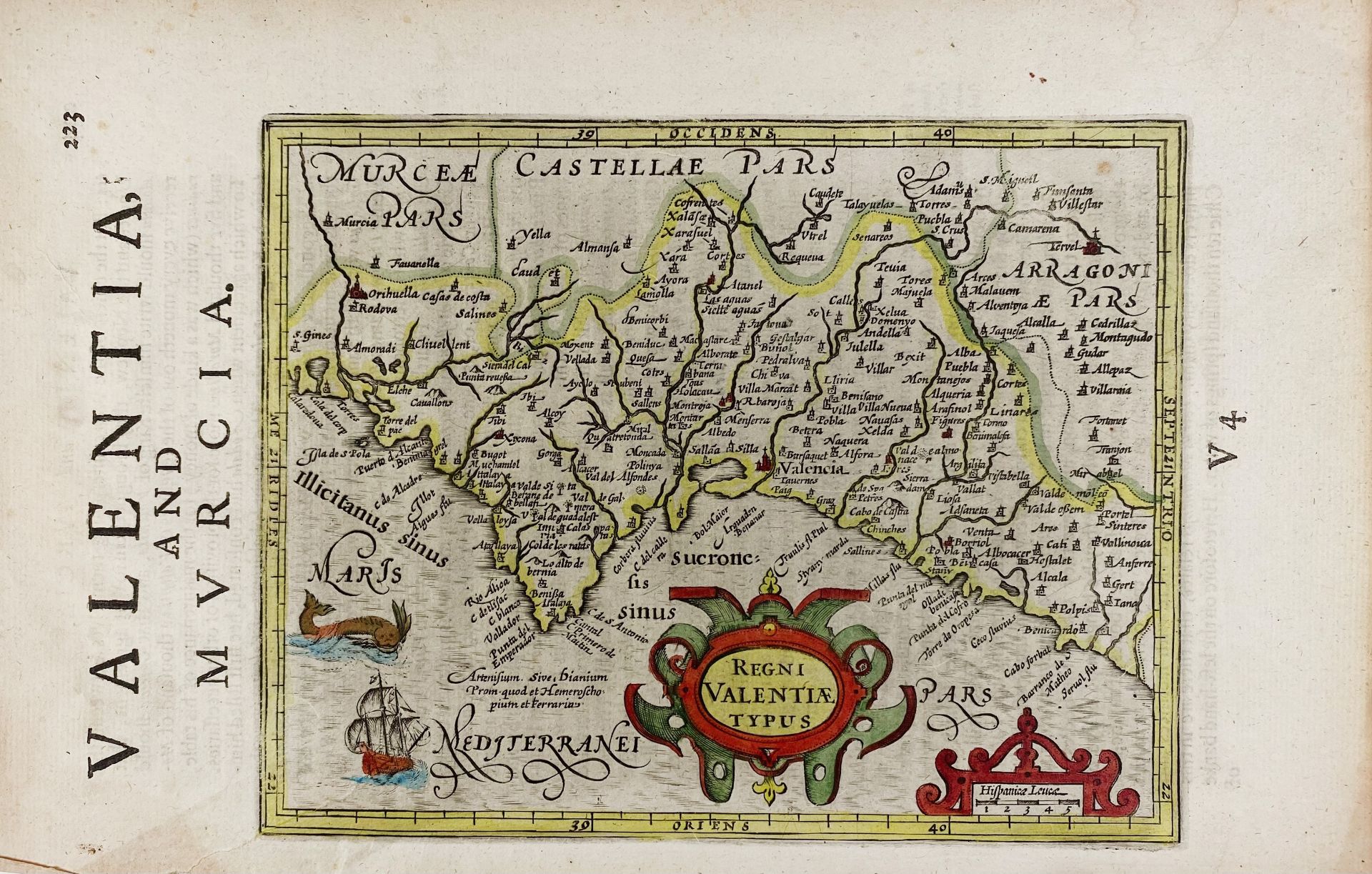 SPAIN -- "VALENTIA REGNUM (…)". (Amst., c. 1650). Partly handcold. engr. map w. compass - Bild 3 aus 3