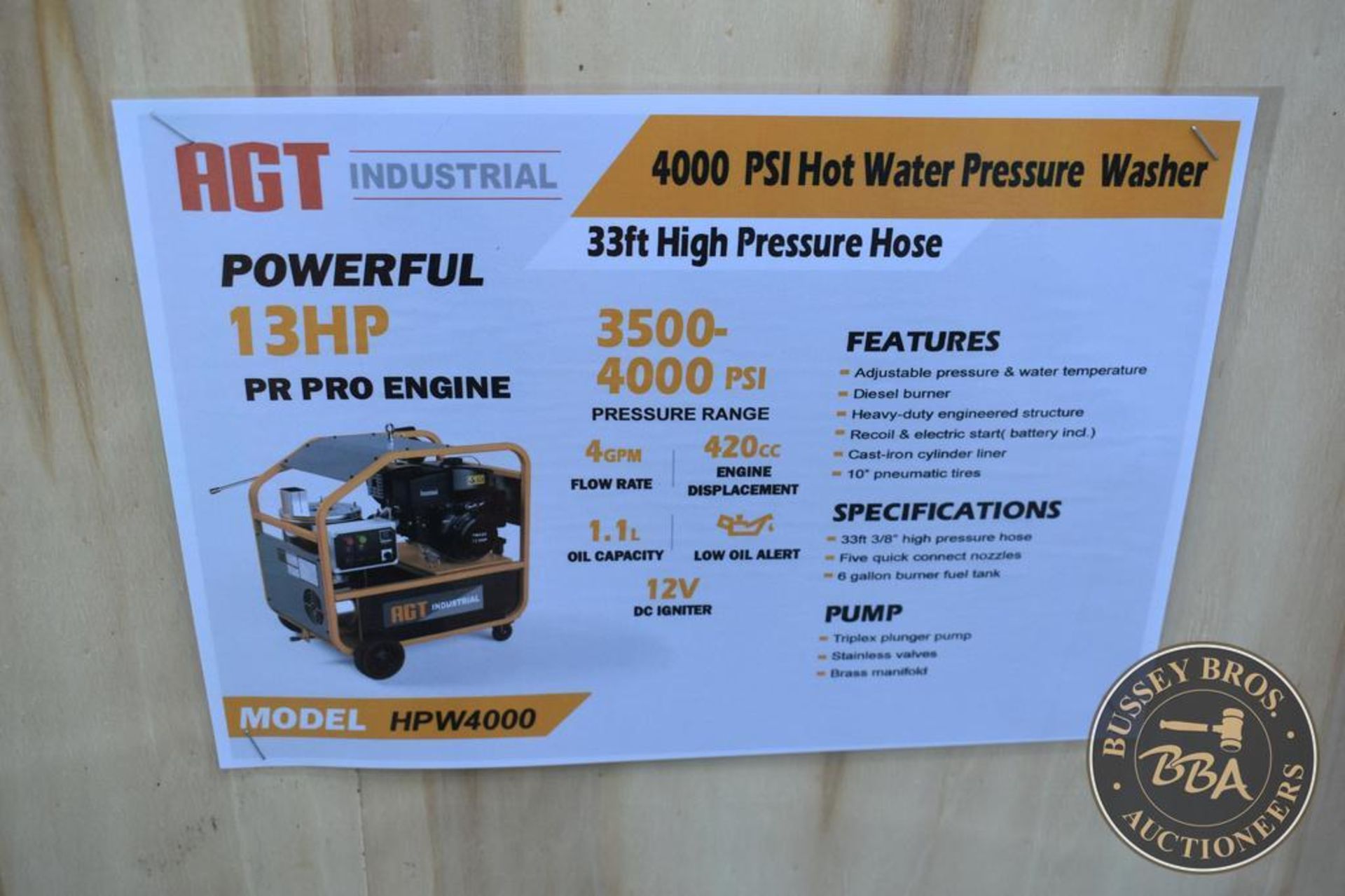 AGT INDUSTRIAL 4000PSI HOT WATER PRESSURE WASHER 27486 - Image 2 of 7