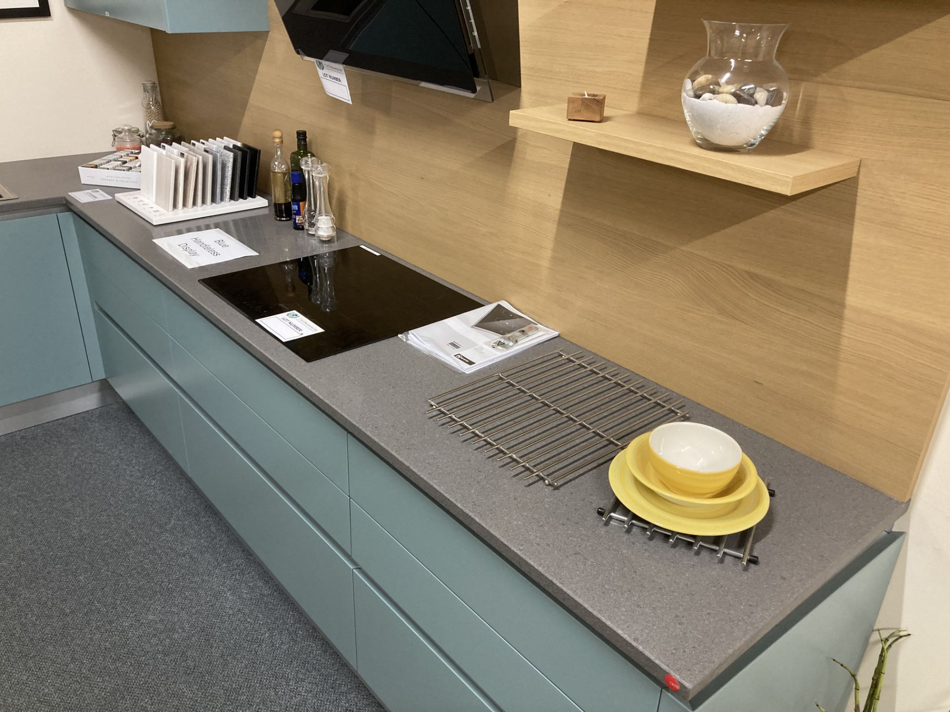 Blue handleless display kitchen with appliances - Image 2 of 5