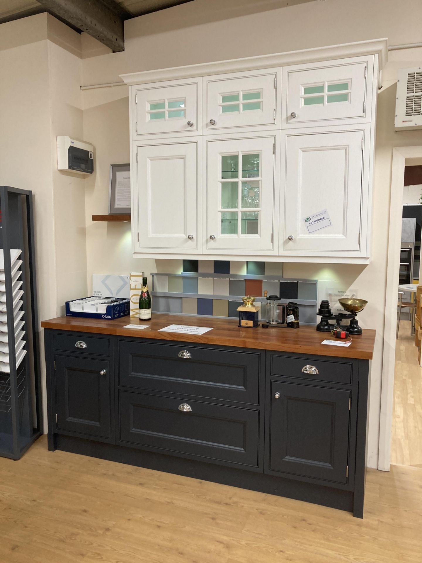 Cream and charcoal kitchen dresser display