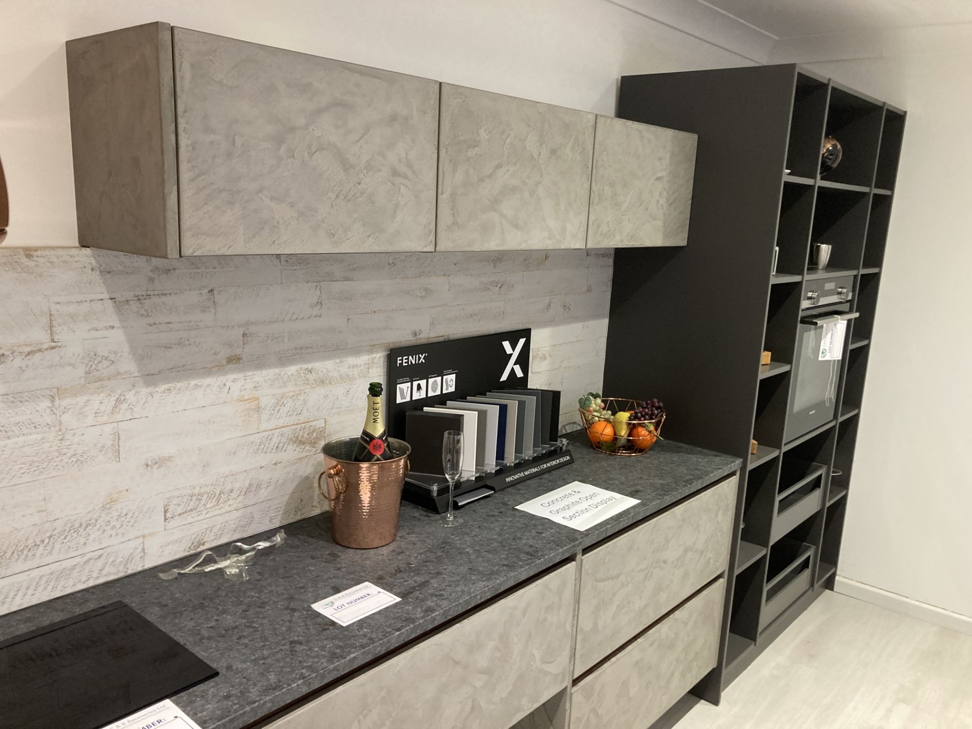 Concrete and graphite open section kitchen display with appliances - Image 6 of 11