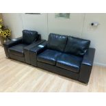 Leather effect two seat sofa with matching armchair and three shelf open bookcase
