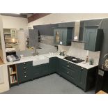 Teal painted kitchen display with appliances